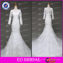 ED Bridal Vintage Trumpet manga comprida vestido de noiva noiva nupcial branco